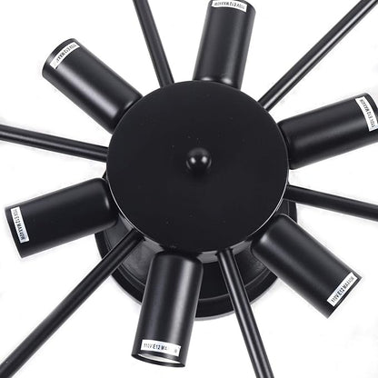 Industrial Wagon Wheel Chandelier 6 Lights, Rustic Flush Mount Ceiling Light Fixture, Retro Ceiling Lamp Hanging Lamp for Kitchen Island Dining Room18 Inch Black,(Bulb Not Include)