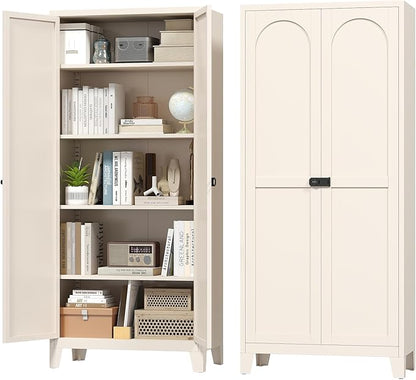 Zevemomo 70.87" Tall Metal Storage Cabinet with 3-Digit Combination Lock, Steel Pantry Cabinet with 4 Adjustable Shelves & 2 Doors, Secure Freestanding Organizer for Home, Office, Garage, Beige
