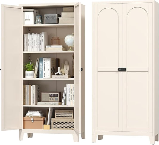 Zevemomo 70.87" Tall Metal Storage Cabinet with 3-Digit Combination Lock, Steel Pantry Cabinet with 4 Adjustable Shelves & 2 Doors, Secure Freestanding Organizer for Home, Office, Garage, Beige