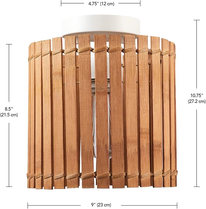 GLOBE Electric 65898 1-Light Flush Mount Ceiling Light, Matte White, Natural Bamboo Shade