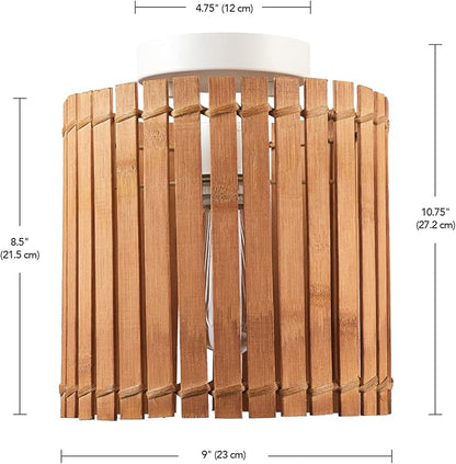 GLOBE Electric 65898 1-Light Flush Mount Ceiling Light, Matte White, Natural Bamboo Shade