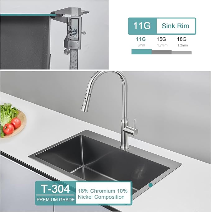28x18 inch Drop in Kitchen Sink Black - 18 Gauge Top mount Bar Sink Single Bowl, 9 inch Deep T304 Stainless Steel Overmount Sinks Handmade with Strainer