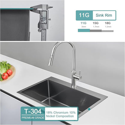 28x18 inch Drop in Kitchen Sink Black - 18 Gauge Top mount Bar Sink Single Bowl, 9 inch Deep T304 Stainless Steel Overmount Sinks Handmade with Strainer