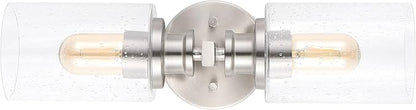 JONATHAN Y 16.5" Nickel 2-Light LED Wall Sconce, Modern Farmhouse Vanity Light with Seeded Glass Shade, Industrial Iron Fixture for Bathroom Mirror, LED Bulbs Included (JYL7577C)