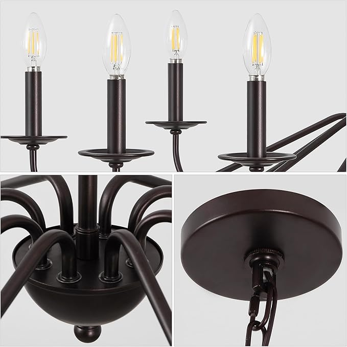 JONATHAN Y 40" Oil Rubbed Bronze 8-Light Bohemian Farmhouse Iron Chandelier, Rustic Candle-Style LED Hanging Light for Dining Room Kitchen Island Entryway Foyer (JYL7914A)