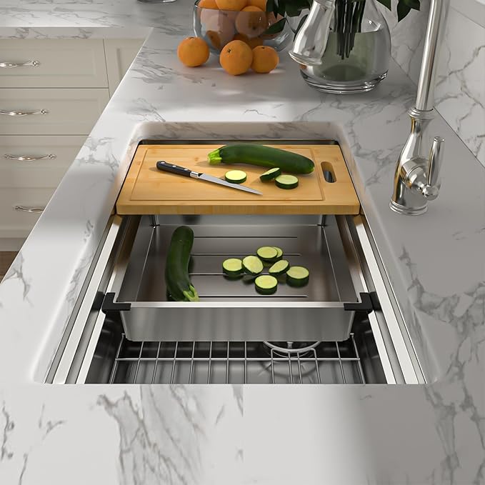 33 Kitchen Sink Stainless Steel - Sarlai 33 x 19 Inch Undermount Kitchen Sink Dual - Tier Ledges Workstation 16 Gauge Stainless Steel Under Counter Rectangular Deep Single Bowl Kitchen Sinks Basin