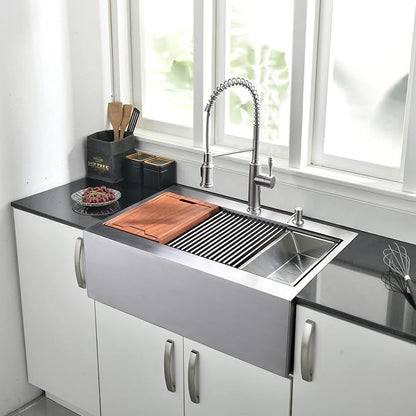 33 Inch Farmhouse Drop In Kitchen Sink Workstation - 33X22 inch Apron Front Kitchen Sink Workstation Single Bowl 16 Gauge Stainless Steel Farm Sink