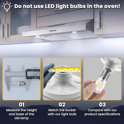 AMI PARTS E17 LED Light Bulb 3W Daylight White, 8206232A 40 Watt Appliance Bulb Incandescent Equivalent,for Microwave Light Bulbs Under Hood Refrigerators Oven (2 Packs 6000K Cool White) Non-dimmable