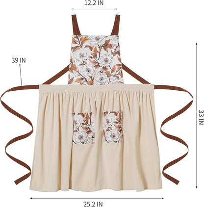 Pinknoke Vintage Pinafore Apron Dress for Women with Pockets Cute Floral Chef Aprons for Kitchen Cooking Baking Gardening