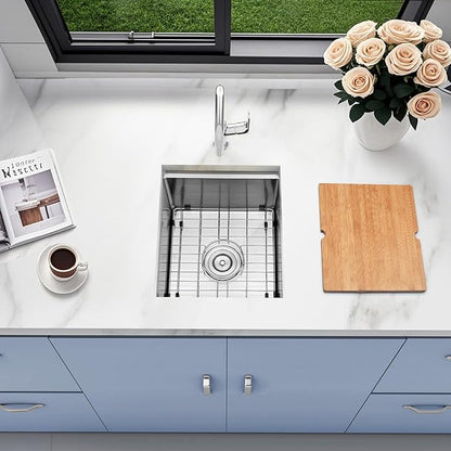 15 Inch Sink Undermount, 16 Gauge 304 Stainless Steel Workstaion Kitchen Sinks with Ledge & Accessories, 15" x 17" x10" Deep Bowl For Outdoor, RV,Prep Sink, and Wet Bar