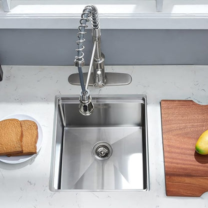Undermount Kitchen Sink, 15 x 17 x 10 Inch Bar Sink 16 Gauge Stainless Steel Small Sink Kitchen Single Bowl Workstation with Cutting Board