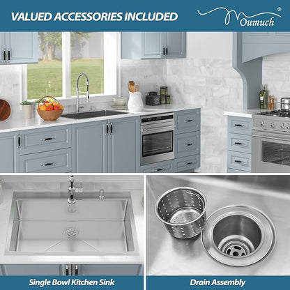33 Inch Drop In Kitchen Sink - 33x22 Drop In Sink Stainless Steel 18 Gauge Single Bowl Topmount Handmade Sinks Kitchen Sinks Above the Counter, 9" Deep