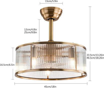 OUKANING Caged Fandelier Ceiling Fan with Light, Golden Ceiling Fans with Remote Control & Noiseless 35db - Farmhouse Rustic Bladeless Outdoors for Bedrooms, Dining Rooms, Kitchens and Living Rooms