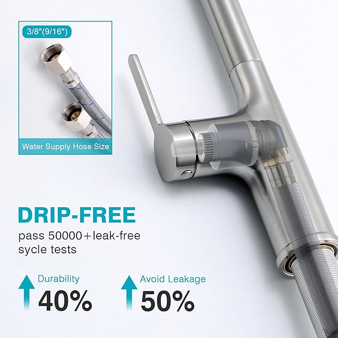 Kitchen Faucet, Brushed Nickel Kitchen Faucet with Pull Down Sprayer, High Arc Single Handle Stainless Steel Kitchen Sink Faucet 1 or 3 Hole, Bar Sink Faucet with 3 Modes Power Clean Deck Plate