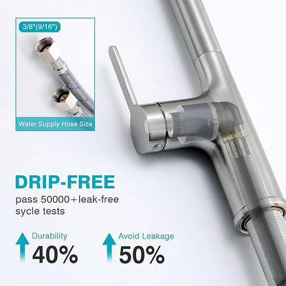 Kitchen Faucet, Brushed Nickel Kitchen Faucet with Pull Down Sprayer, High Arc Single Handle Stainless Steel Kitchen Sink Faucet 1 or 3 Hole, Bar Sink Faucet with 3 Modes Power Clean Deck Plate