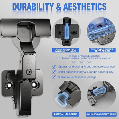 8 Pack Soft Close Cabinet Hinges for Kitchen Frameless Cabinets Inset Self-Closing Concealed Hinge 110° 4D Adjustment Speed Control Ideal for Upgrading Cabinet Doors and Drawers