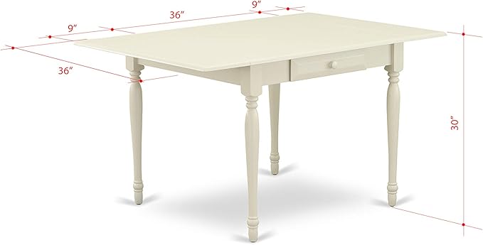 East West Furniture MZT-LWH-T Monza Dining Table - a Rectangle Wooden Table Top with Dropleaf & Stylish Legs, 36x54 Inch, Linen White