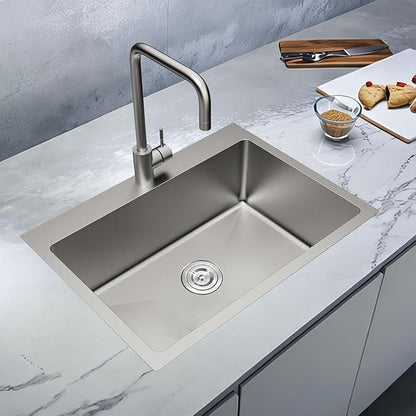 25x18 Inch Kitchen Sink Drop In, Topmount Kitchen Sink Stainless Steel Square Small Sinks, Single Bowl Kitchen Sinks For Laundry RV Office Outdoor Yard with Basket Strainer