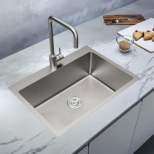 25x18 Inch Kitchen Sink Drop In, Topmount Kitchen Sink Stainless Steel Square Small Sinks, Single Bowl Kitchen Sinks For Laundry RV Office Outdoor Yard with Basket Strainer