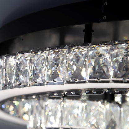 HAIXIANG Crystal Glam Chandelier LED Ceiling Light Living Room Lighting Fixtures Remote Dimmable Ceiling Chandeliers 32 Inches Light Black Lamp