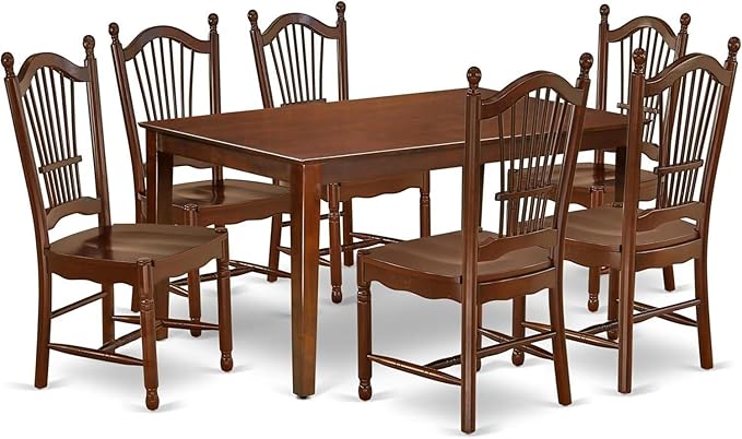 HomeStock 7-Piece Dining Table Set with Rectangle Wooden Table (36x60 Inch) and 6 Dining Room Chairs in Mahogany, Perfect for Dining Rooms