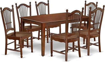 HomeStock 7-Piece Dining Table Set with Rectangle Wooden Table (36x60 Inch) and 6 Dining Room Chairs in Mahogany, Perfect for Dining Rooms
