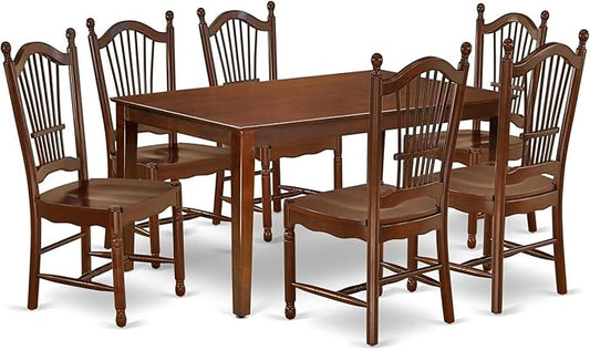 HomeStock 7-Piece Dining Table Set with Rectangle Wooden Table (36x60 Inch) and 6 Dining Room Chairs in Mahogany, Perfect for Dining Rooms