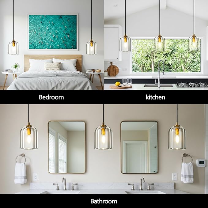 Crystal Pendant Light Kitchen Island Brass Crystal Pendant Light Over Island Height-Adjustable Dimmable Gold Pendant Lights Over Dining Table,E12 Bulb Included