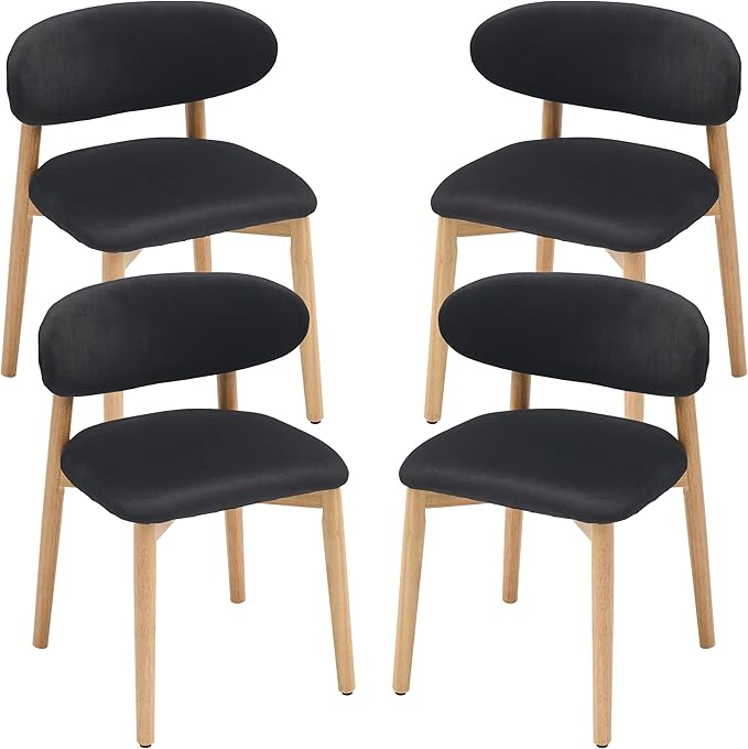 Upholstered Dining Chairs Set of 4, Velvet Fabric Kitchen & Dining Room Chairs with Solid Wood Legs, Modern Armless Side Chairs for Kitchen Island, Living Room, Restaurant (Black, Set of 4)
