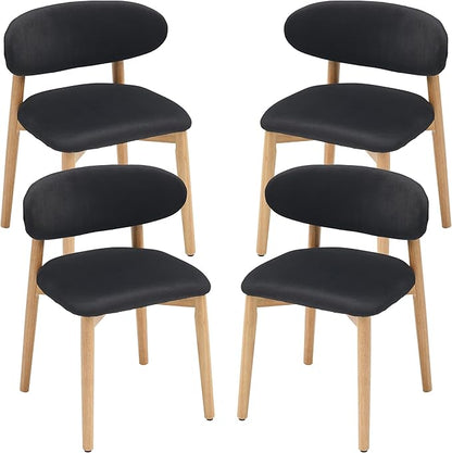 Upholstered Dining Chairs Set of 4, Velvet Fabric Kitchen & Dining Room Chairs with Solid Wood Legs, Modern Armless Side Chairs for Kitchen Island, Living Room, Restaurant (Black, Set of 4)