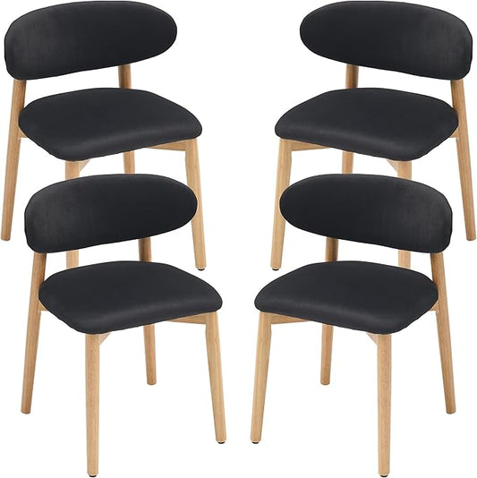Upholstered Dining Chairs Set of 4, Velvet Fabric Kitchen & Dining Room Chairs with Solid Wood Legs, Modern Armless Side Chairs for Kitchen Island, Living Room, Restaurant (Black, Set of 4)
