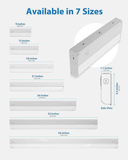 12” LED Direct Wire Under Cabinet Light with On/Off Switch - Dimmable LED Lights for Kitchen - Selectable CCT 2700K-5000K, 340-360 Lumens, 5W - UCB Hardwired Under Cabinet Lighting by NICOR Lighting