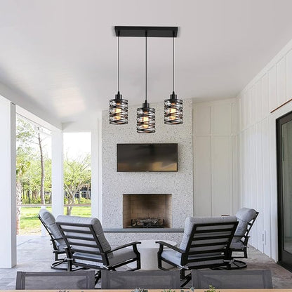 3 Light Pendant Lights Kitchen Island Black Pendant Light Fixtures Spiral Iron Kitchen Island Lighting with Clear Glass Shade Adjustable Hanging Light Fixtures