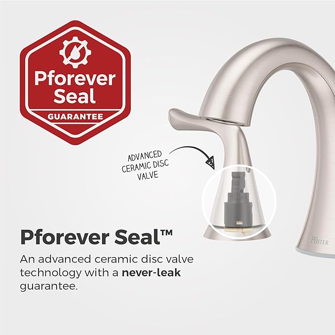 Pfister Willa Bathroom Sink Faucet 8 in Widespread 3 Hole 2 Handle Vanity Faucet with Push & Seal Drain NSF Certified Spot Defense Brushed Nickel Finish LF049MALGS