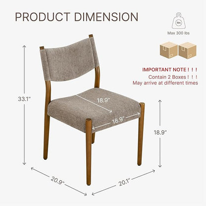 KISLOT Upholstered Dining Chairs Set of 4, Solid Wood Armless Kitchen Chairs with Soft Polyester Fabric, 18.9" Seat Height, Modern Dining Room Seating, 300 lbs Capacity, Brown