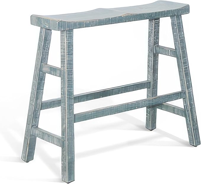 Rena Bar Height Bench- 33 Inch Rustic Seagrass Green Mahogany Wood