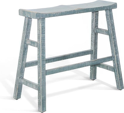 Rena Bar Height Bench- 33 Inch Rustic Seagrass Green Mahogany Wood
