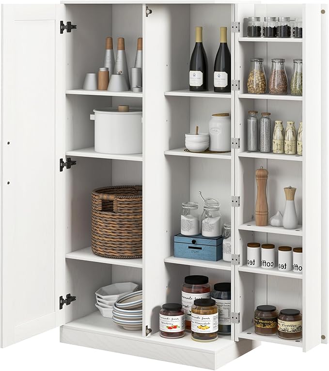 HOMCOM 63" Kitchen Pantry, Freestanding Food Cabinet with 2 Doors and Adjustable Shelves, Storage Cabinet - White