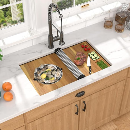 30 Inch Black Undermount Kitchen Sink-Granite Composite Single Bowl Workstation All-In One Classic Quartz Kitchen Sink with Mixing Bowl, Pasta Strainer and Cutting Board #TLGU-126
