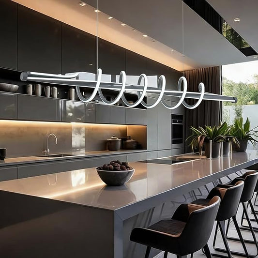 Led Pendant Lights for Kitchen Island,Modern Led Pendant Light Fixture, Dimmable Adjustable Height Music Note Shape Hanging Lamp with Remote White Modern Led Ceiling Light Fixture