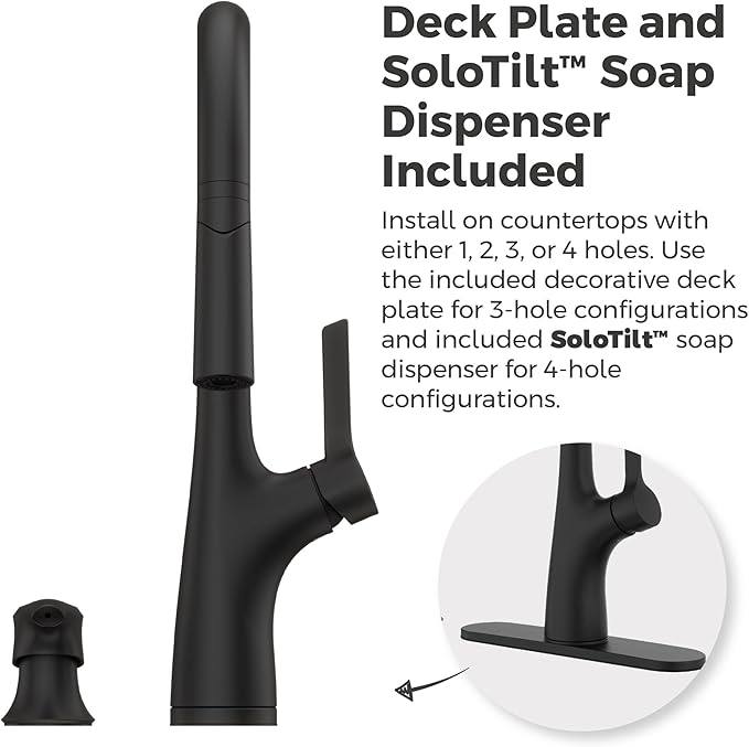 Pfister Ceylon Kitchen Faucet with Pull Down Sprayer and Soap Dispenser, Single Handle, High Arc Spout, Matte Black Finish, NSF Certified, 1-Hole Installation F5297CLOSDB