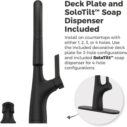Pfister Ceylon Kitchen Faucet with Pull Down Sprayer and Soap Dispenser, Single Handle, High Arc Spout, Matte Black Finish, NSF Certified, 1-Hole Installation F5297CLOSDB