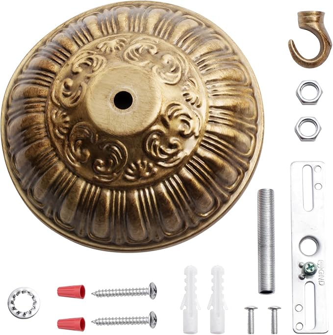 6.1'' Gold Canopy for Chandelier Pendant Light, Mounting Plate Kit for Ceiling Lights, Vintage Style