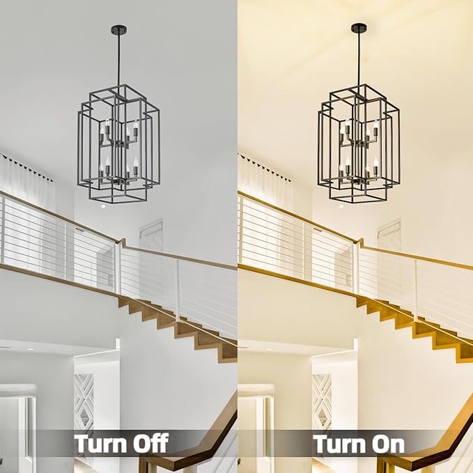 8-Light Tiered Lantern Pendant Light, Black Farmhouse Chandelier, Large Chandeliers for High Ceilings, Modern Foyer Lighting Fixtures, for Dining Room, Living Room, Entryway Staircase