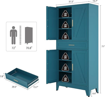 Bevivog Metal Storage Cabinet with Drawers, Tall Cabinets with Doors and Shelves, 4 Doors High Storage Cabinet for Office/Pantry/Living Room