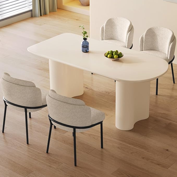 Guyii 62.99" Cream White Dining Table Set with 4 Chairs, Modern Kitchen Table, Indoor Use for Kitchen, Dining Room, Living Room, Small Spaces