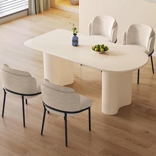 Guyii 62.99" Cream White Dining Table Set with 4 Chairs, Modern Kitchen Table, Indoor Use for Kitchen, Dining Room, Living Room, Small Spaces