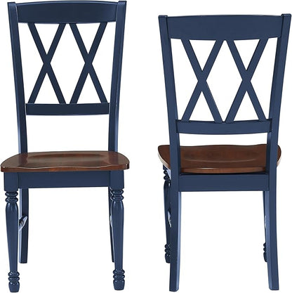 Crosley Furniture Shelby Traditional Wood X-Back Dining Room Chairs Set of 2, Kitchen Chair, Navy