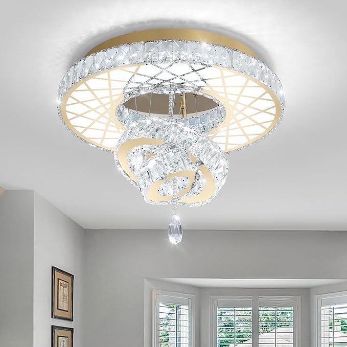 HAIXIANG LED Chandelier Modern Ceiling Dimmable Light Fixture Crystal Chandelier for Bedroom Dining Room Gold