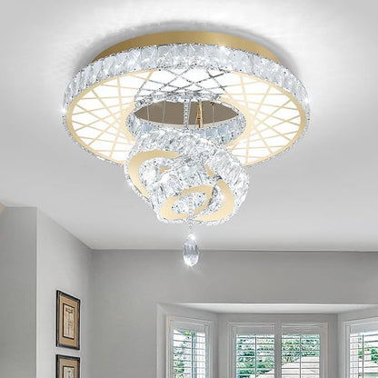 HAIXIANG LED Chandelier Modern Ceiling Dimmable Light Fixture Crystal Chandelier for Bedroom Dining Room Gold